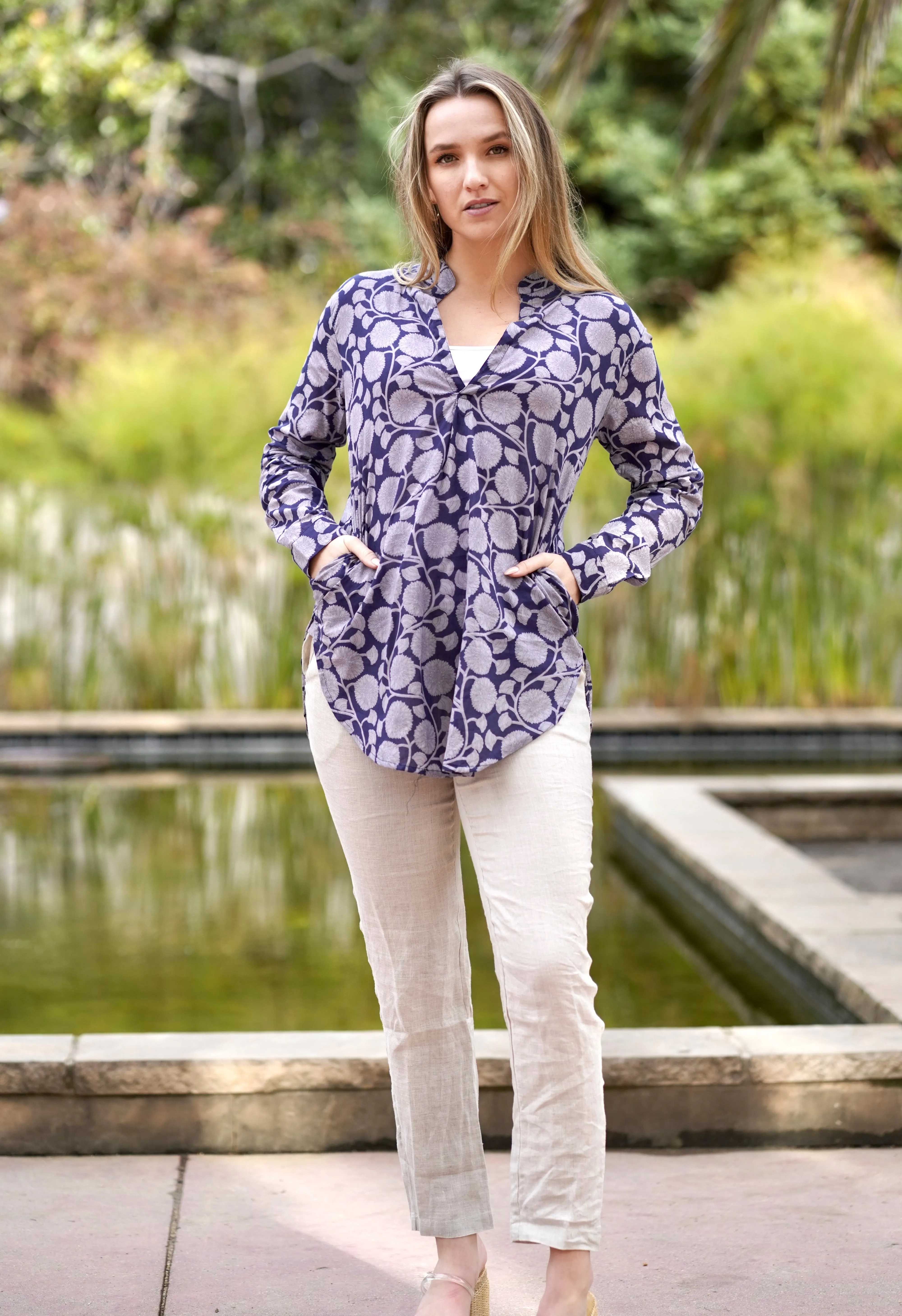 Anoushka Printed Top Navy Grey