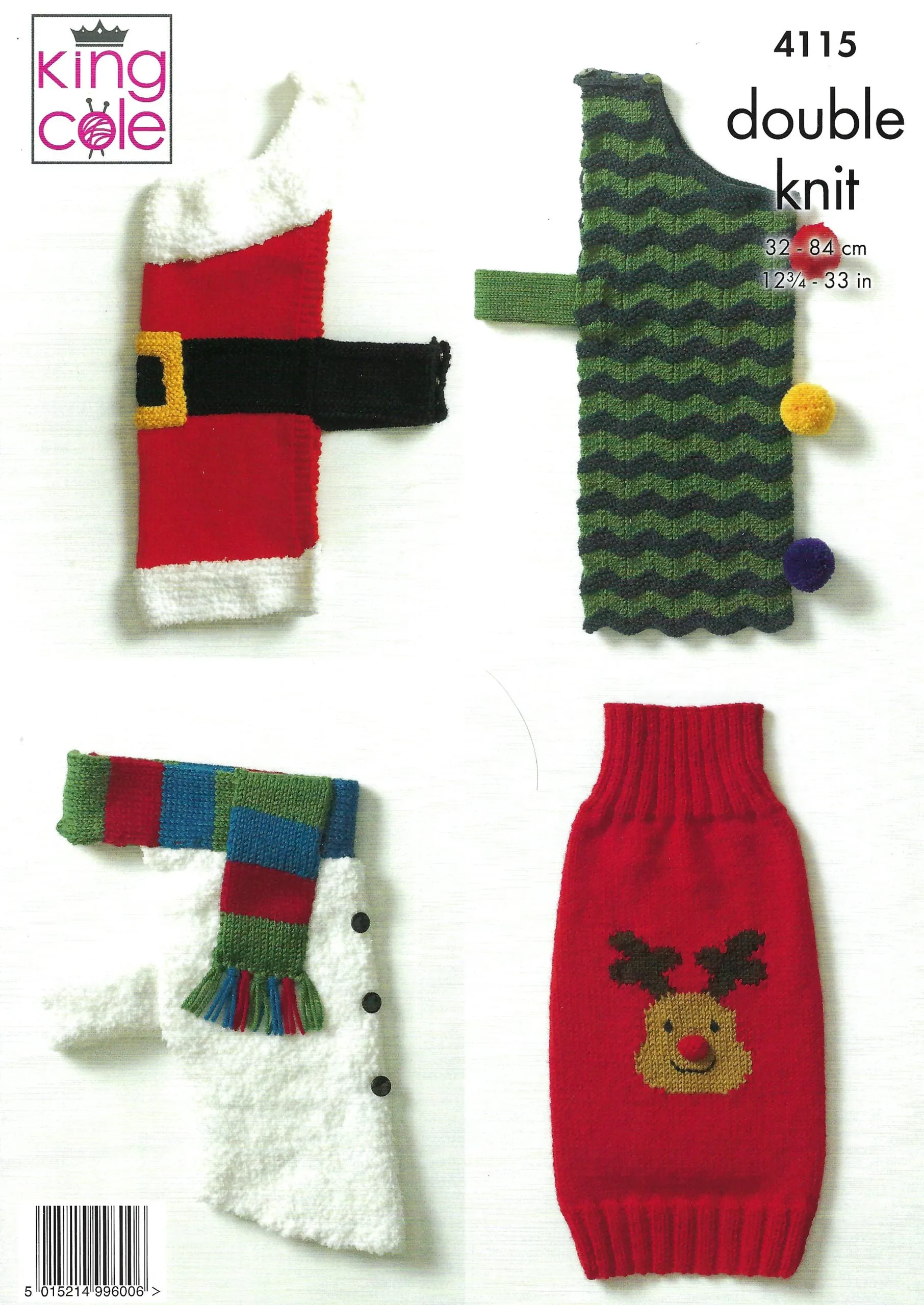 King Cole Pattern 4115 Christmas Knitting Pattern - Double Knit DK Coat - Sweater Pattern for Dogs