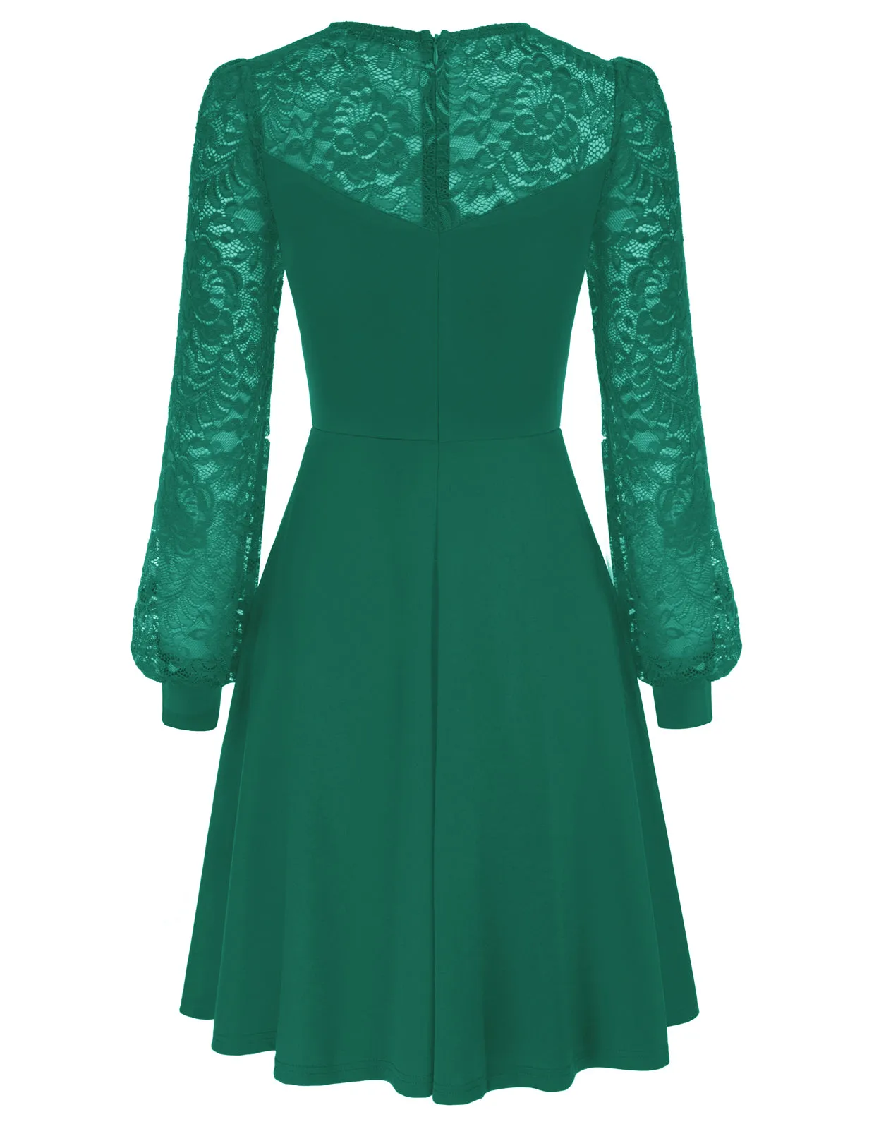 Lace Patchwork Dress Long Sleeve Crew Neck Flared A-Line Dress