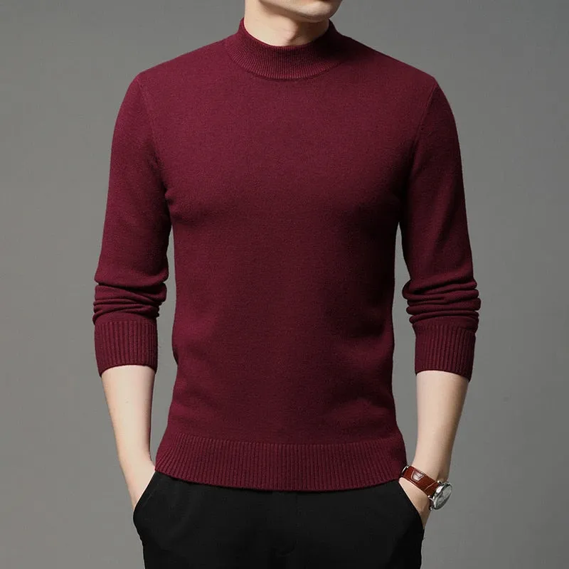 Men Turtleneck Pullover Sweater Fashion Solid Color Thick and Warm