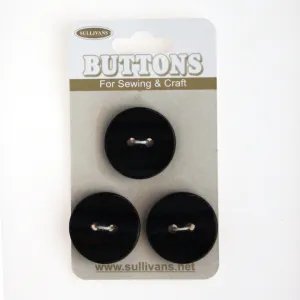 Sullivans Round Button 3pc, Black- 22mm
