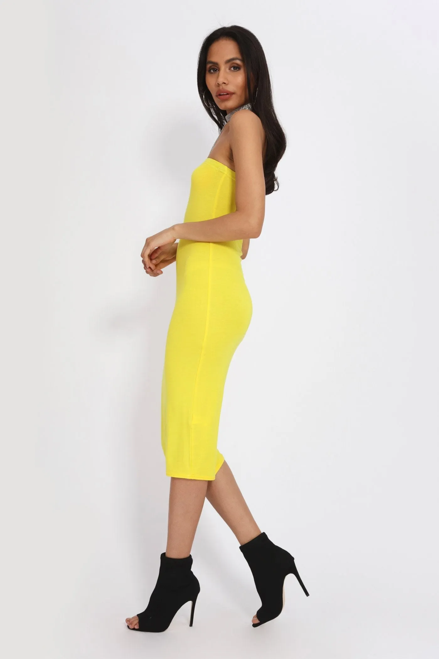Yellow Jersey Bandeau Midi Dress